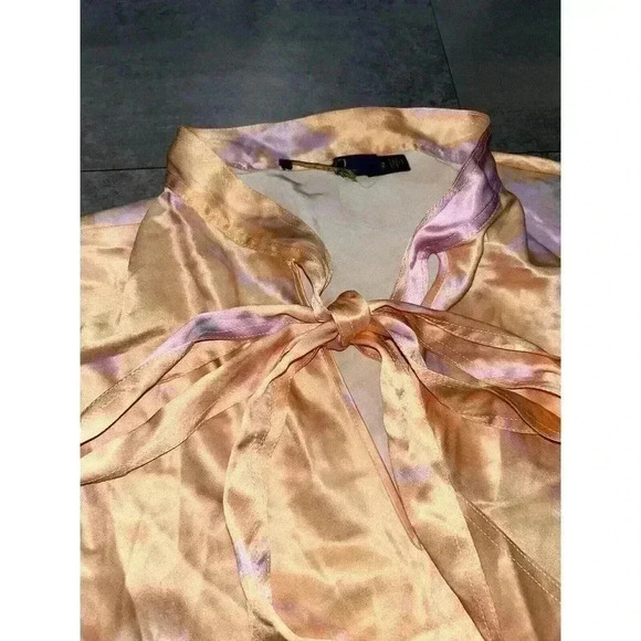 NEW Polo Ralph Lauren Rily 100% Silk Tie Collar Maxi Dress Peach Dye Size 2 - Picture 4 of 8